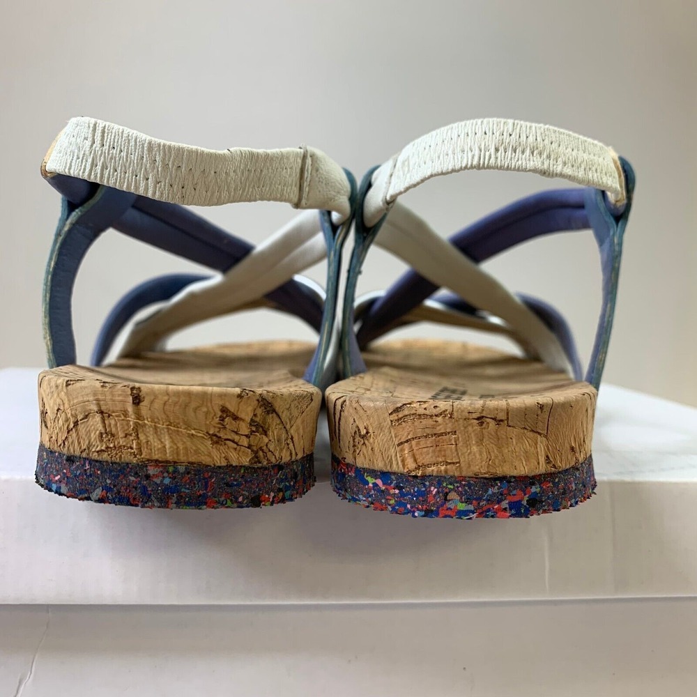 Josef Seibel Womens Henriette Sandal Blue Silver Cross Over Strap Flat Sz 6.5/37 - Picture 5 of 13